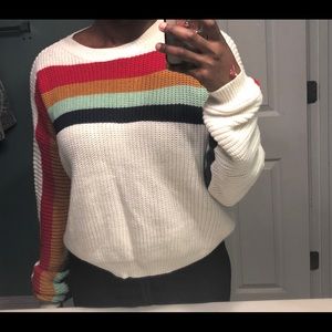 Rainbow colored cream sweater